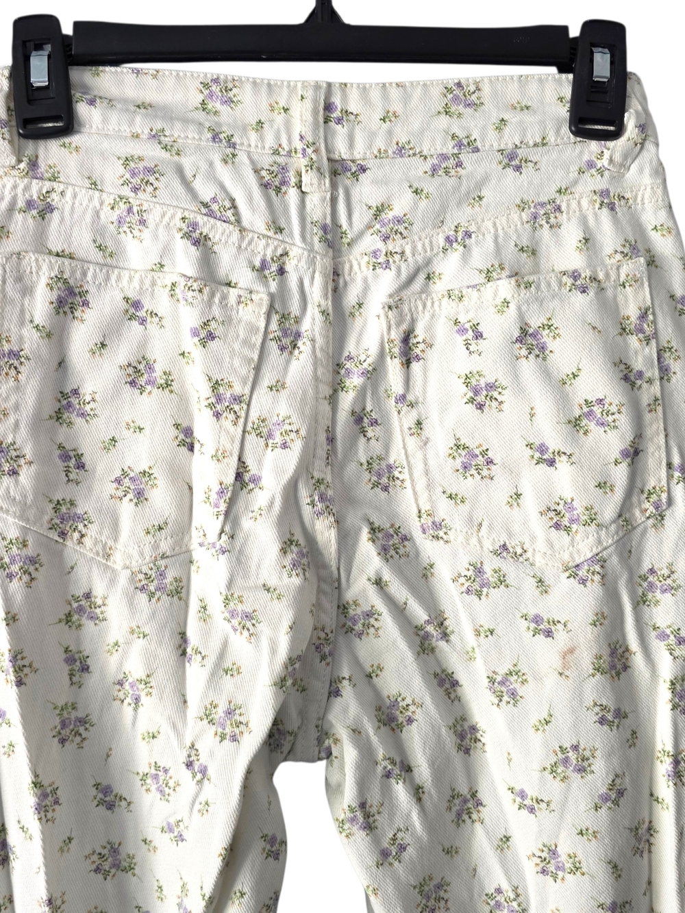 H&M White Floral Twill Denim Jeans Pants Purple Lavender Pattern Size 2